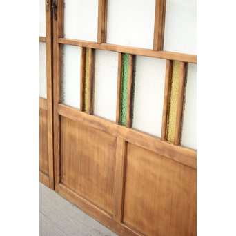 黄色と緑色ガラスの白木建具S 2枚1組　GD1289Y 