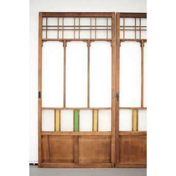 黄色と緑色ガラスの白木建具S 2枚1組　GD1289Y 