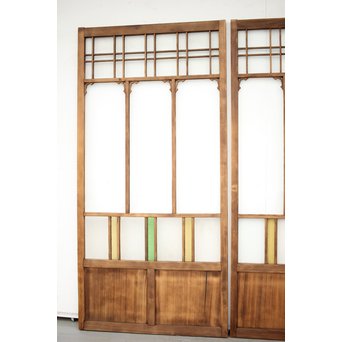 黄色と緑色ガラスの白木建具S 2枚1組　GD1289Y 