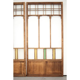 黄色と緑色ガラスの白木建具S 2枚1組　GD1289Y 