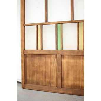 黄色と緑色ガラスの白木建具S 2枚1組　GD1289Y 