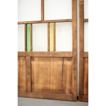 黄色と緑色ガラスの白木建具S 2枚1組　GD1289Y 