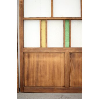 黄色と緑色ガラスの白木建具S 2枚1組　GD1289Y 