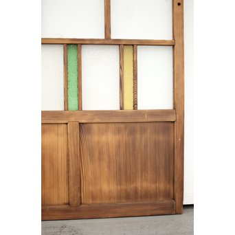 黄色と緑色ガラスの白木建具S 2枚1組　GD1289Y 