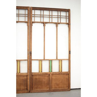 黄色と緑色ガラスの白木建具S 2枚1組　GD1289Y 