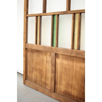 黄色と緑色ガラスの白木建具S 2枚1組　GD1289Y 