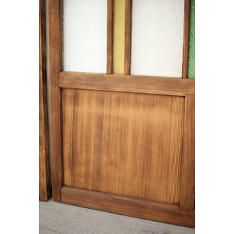 黄色と緑色ガラスの白木建具S 2枚1組　GD1289Y 