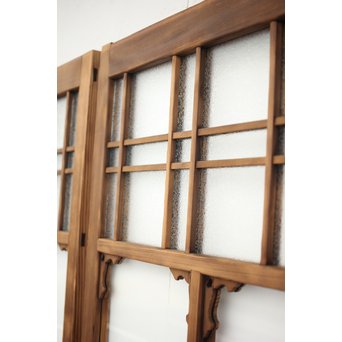 黄色と緑色ガラスの白木建具S 2枚1組　GD1289Y 