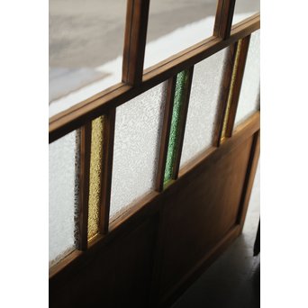 黄色と緑色ガラスの白木建具S 2枚1組　GD1289Y 