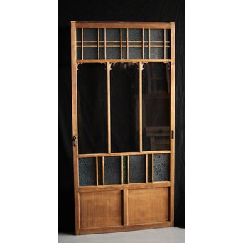 黄色と緑色ガラスの白木建具S 2枚1組　GD1289Y 