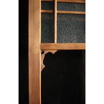 黄色と緑色ガラスの白木建具S 2枚1組　GD1289Y 