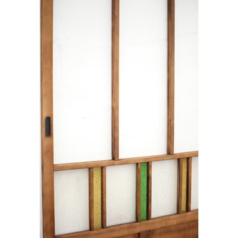 黄色と緑色ガラスの白木建具S 2枚1組　GD1289Y 