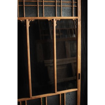 黄色と緑色ガラスの白木建具S 2枚1組　GD1289Y 