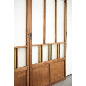 黄色と緑色ガラスの白木建具S 2枚1組　GD1289Y 