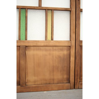 黄色と緑色ガラスの白木建具S 2枚1組　GD1289Y 