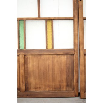 黄色と緑色ガラスの白木建具M 6枚1組　GD1290YD 