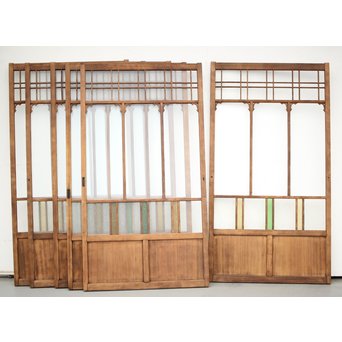 黄色と緑色ガラスの白木建具M 6枚1組　GD1290YD