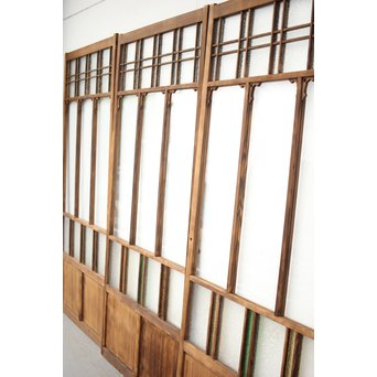 黄色と緑色ガラスの白木建具M 6枚1組　GD1290YD 