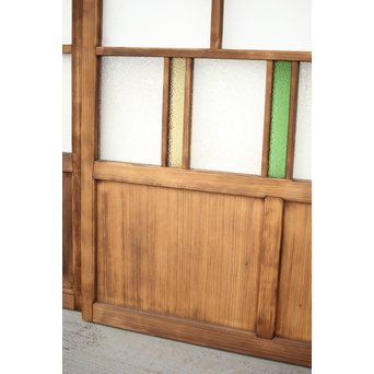 黄色と緑色ガラスの白木建具M 6枚1組　GD1290YD 