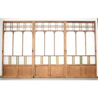 黄色と緑色ガラスの白木建具M 6枚1組　GD1290YD 