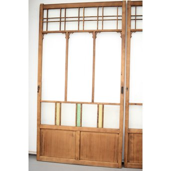 黄色と緑色ガラスの白木建具M 6枚1組　GD1290YD 