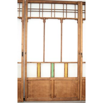 黄色と緑色ガラスの白木建具M 6枚1組　GD1290YD 