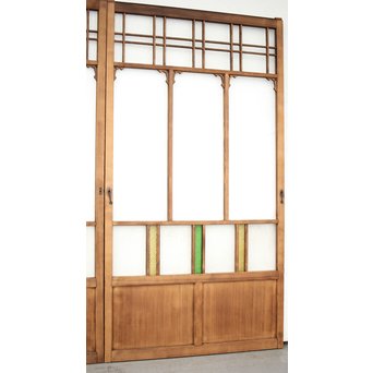 黄色と緑色ガラスの白木建具M 6枚1組　GD1290YD 