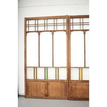 黄色と緑色ガラスの白木建具M 6枚1組　GD1290YD 