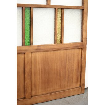 黄色と緑色ガラスの白木建具M 6枚1組　GD1290YD 