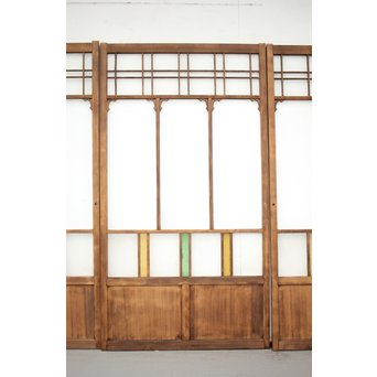 黄色と緑色ガラスの白木建具M 6枚1組　GD1290YD 