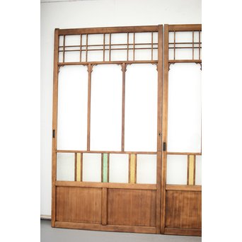 黄色と緑色ガラスの白木建具M 6枚1組　GD1290YD 