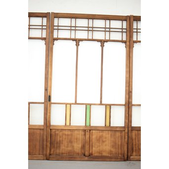 黄色と緑色ガラスの白木建具M 6枚1組　GD1290YD 