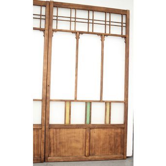 黄色と緑色ガラスの白木建具M 6枚1組　GD1290YD 