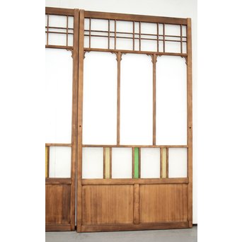 黄色と緑色ガラスの白木建具M 6枚1組　GD1290YD 