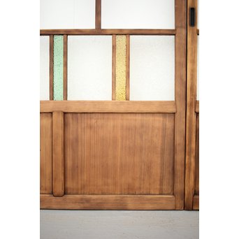 黄色と緑色ガラスの白木建具M 6枚1組　GD1290YD 