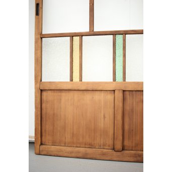 黄色と緑色ガラスの白木建具M 6枚1組　GD1290YD 