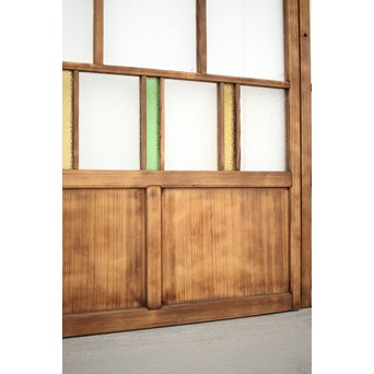 黄色と緑色ガラスの白木建具M 6枚1組　GD1290YD 