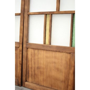 黄色と緑色ガラスの白木建具M 6枚1組　GD1290YD 