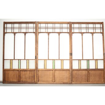 黄色と緑色ガラスの白木建具M 6枚1組　GD1290YD 