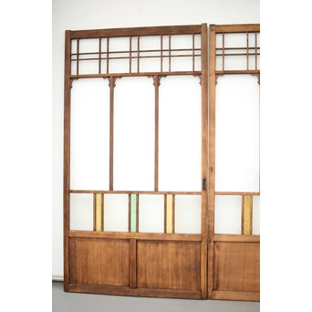 黄色と緑色ガラスの白木建具M 6枚1組　GD1290YD 