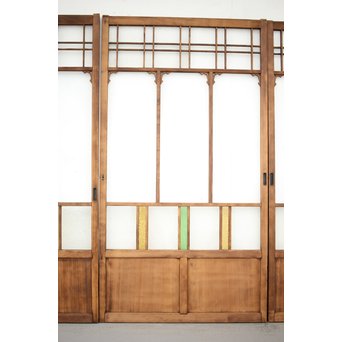 黄色と緑色ガラスの白木建具M 6枚1組　GD1290YD 