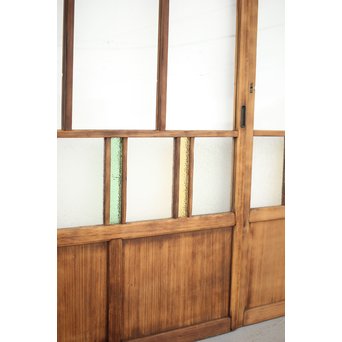 黄色と緑色ガラスの白木建具M 6枚1組　GD1290YD 