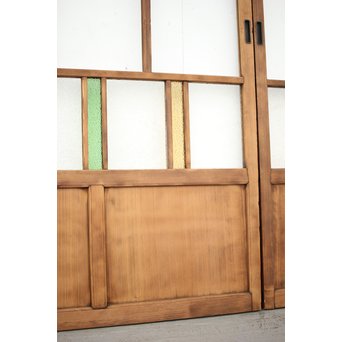 黄色と緑色ガラスの白木建具M 6枚1組　GD1290YD 