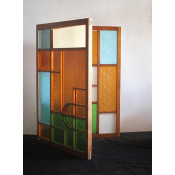 アールデコデザイン 色ガラス衝立 結界　Y025 