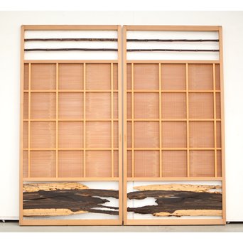 竹ひごと黒柿の夏戸/簀戸 4枚1組　F227 