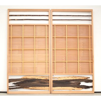 竹ひごと黒柿の夏戸/簀戸 4枚1組　F227 