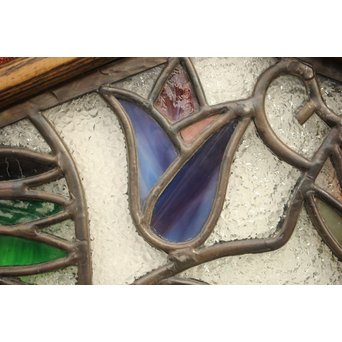 フルレストア 和製ステンドガラス 明り取り　2枚1組　GD1293 