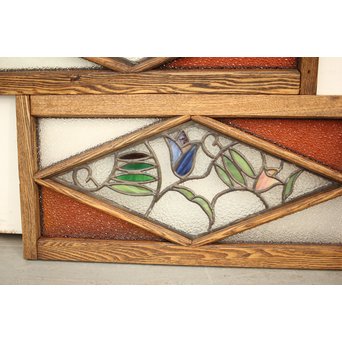 フルレストア 和製ステンドガラス 明り取り　2枚1組　GD1293 