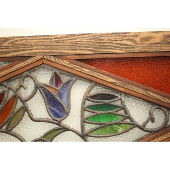 フルレストア 和製ステンドガラス 明り取り　2枚1組　GD1293 