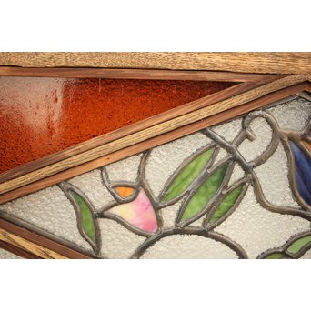 フルレストア 和製ステンドガラス 明り取り　2枚1組　GD1293 